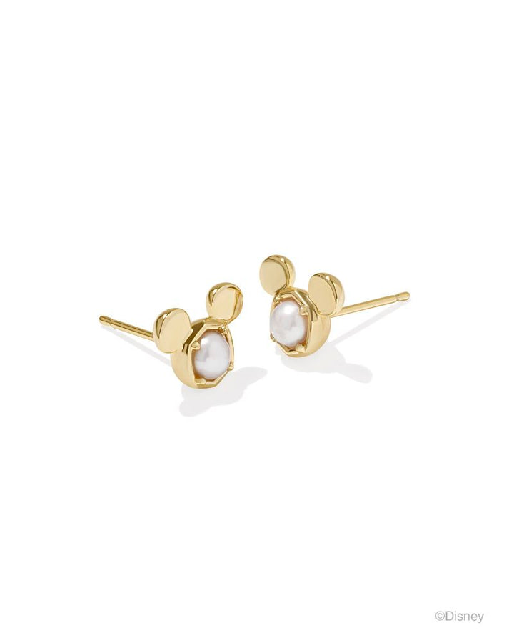 MICKEY MOUSE STUD EARRINGS - GOLD WHITE PEARL