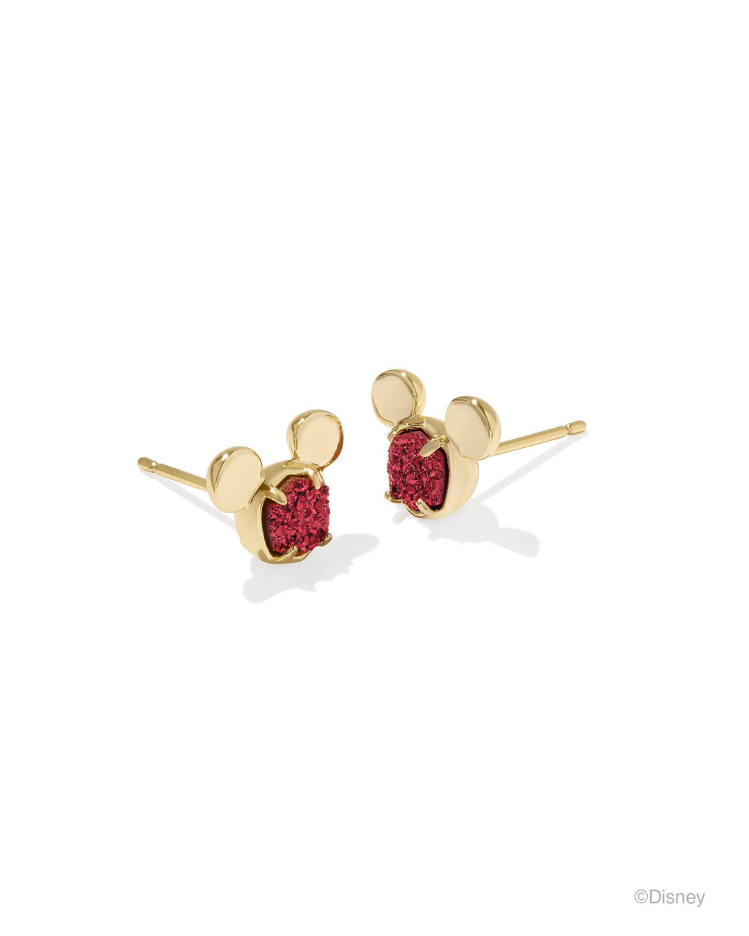 MICKEY MOUSE STUD EARRINGS - GOLD BRIGHT RED DRUSY