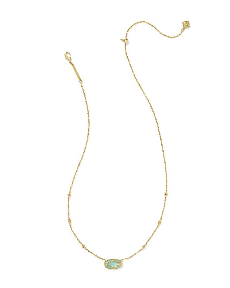 KENDRA SCOTT ELISA LATTICE FRAME SHORT PENDANT NECKLACE - GOLD LIGHT GREEN MOP