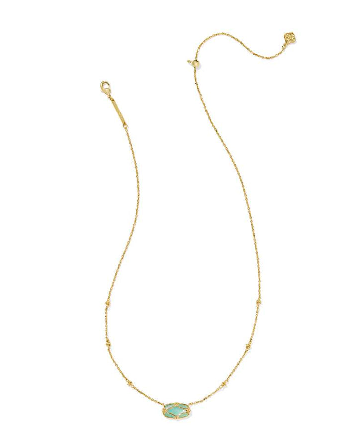 KENDRA SCOTT ELISA LATTICE FRAME SHORT PENDANT NECKLACE - GOLD LIGHT GREEN MOP