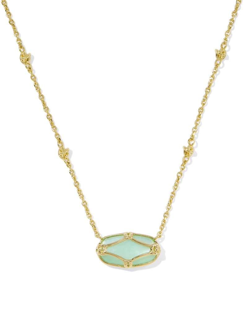 KENDRA SCOTT ELISA LATTICE FRAME SHORT PENDANT NECKLACE - GOLD LIGHT GREEN MOP