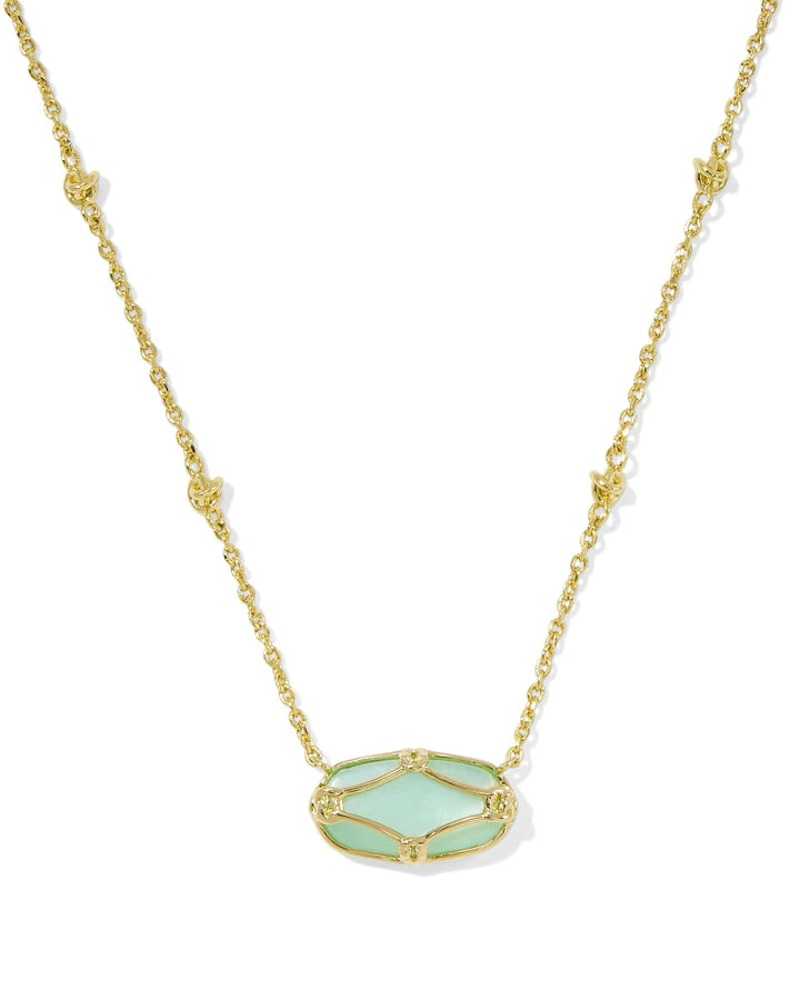 KENDRA SCOTT ELISA LATTICE FRAME SHORT PENDANT NECKLACE - GOLD LIGHT GREEN MOP
