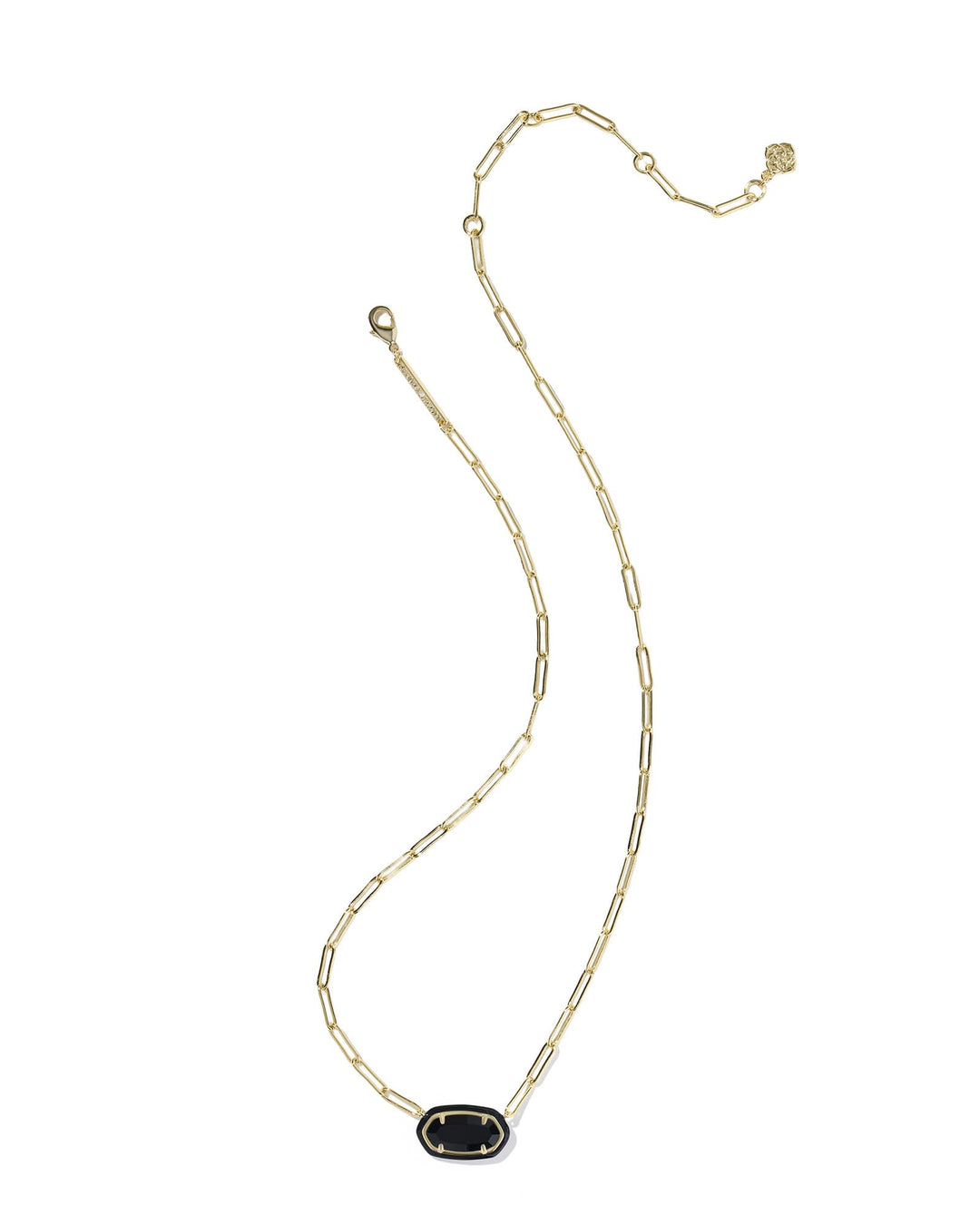 KENDRA SCOTT ELISA ENAMEL FRAME PAPERCLIP NECKLACE - GOLD BLACK AGATE