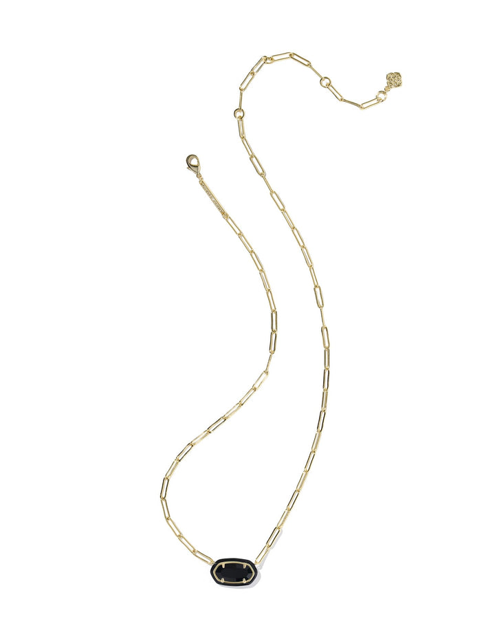 KENDRA SCOTT ELISA ENAMEL FRAME PAPERCLIP NECKLACE - GOLD BLACK AGATE