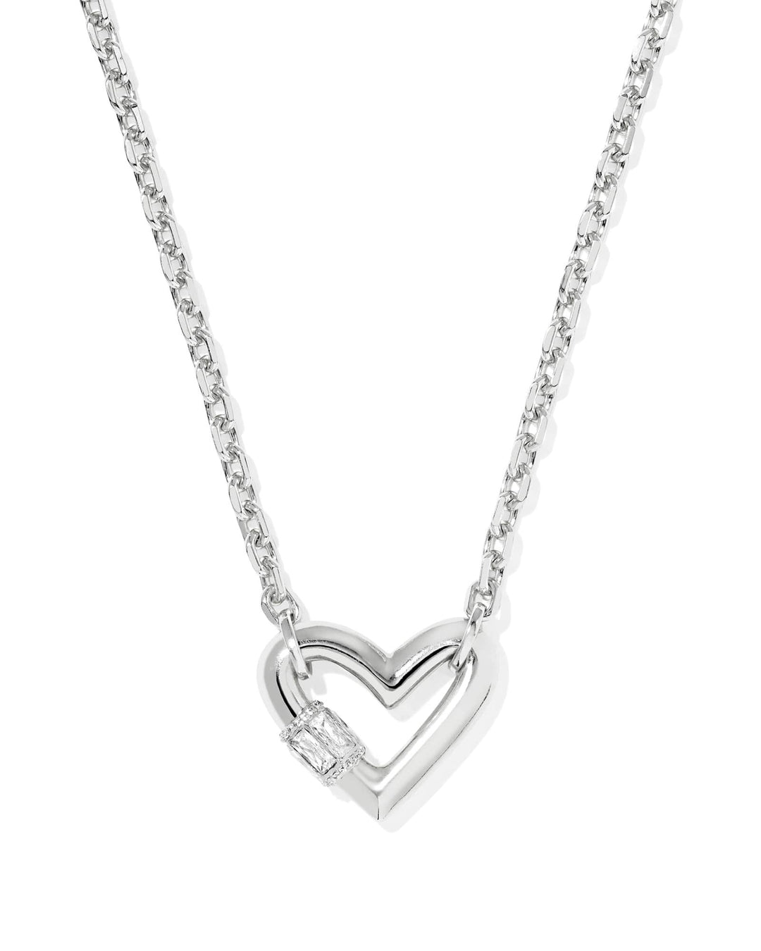 KENDRA SCOTT EMREY HEART SHORT PENDANT NECKLACE - SILVER WHITE