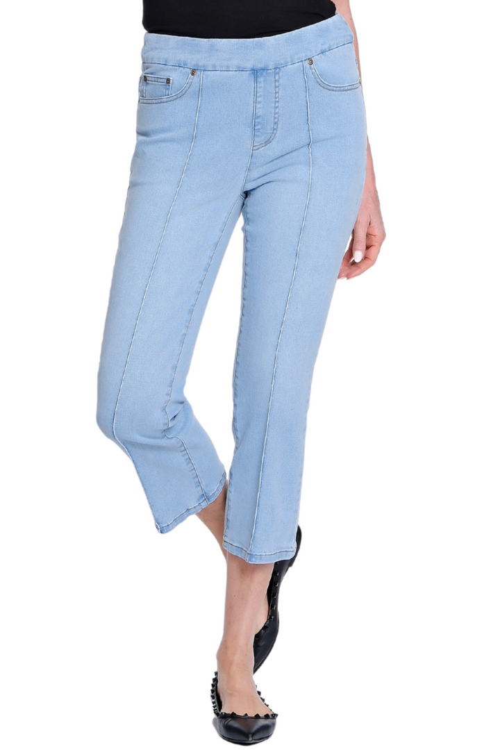 PULL ON PINTUCK FLARE LET CROP JEANS - LIGHT INDIGO