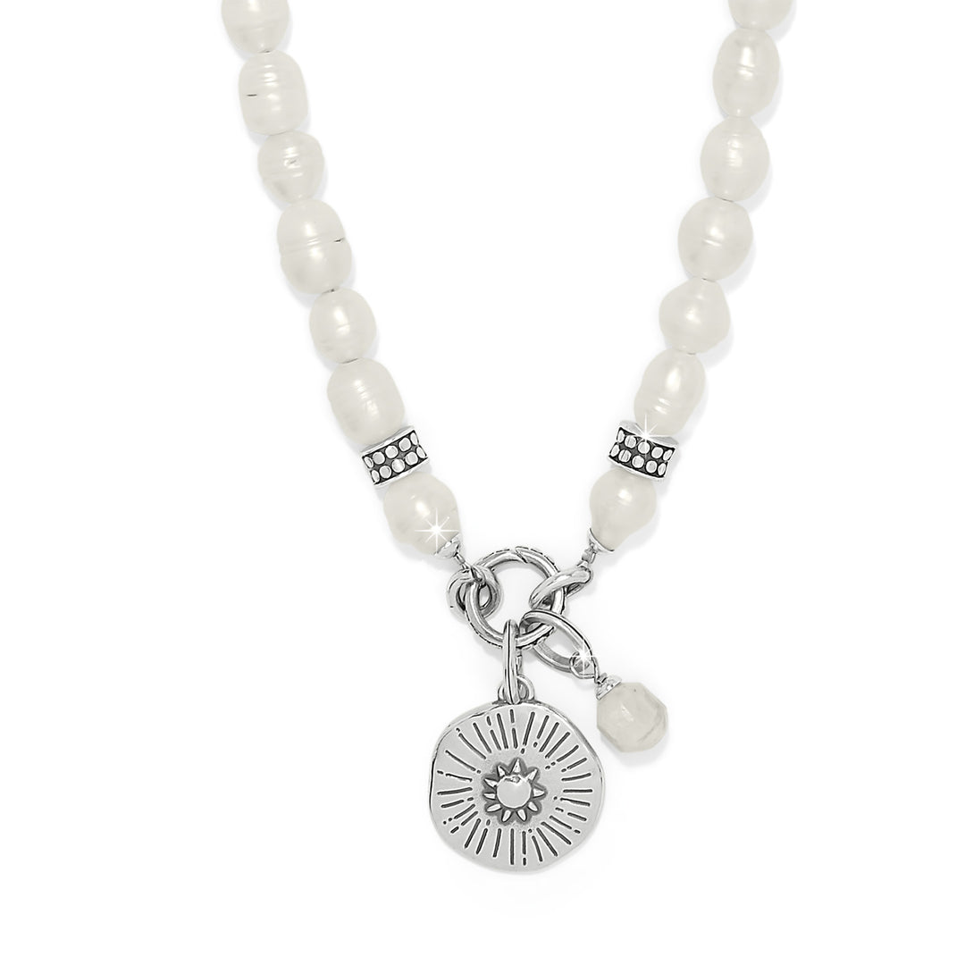 Token Charm Pearl Necklace - Silver-Pearl