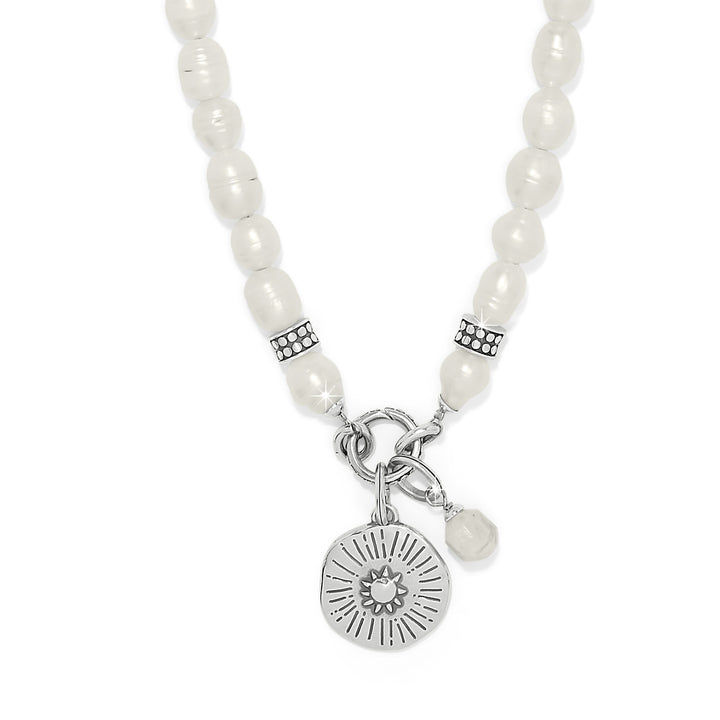 Token Charm Pearl Necklace - Silver-Pearl