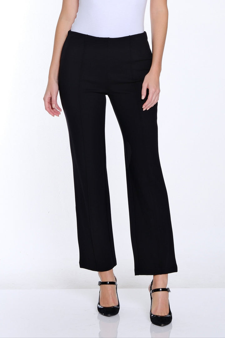 ELASTIC NO WAIST PINTUCK FLARE ANKLE PANTS - BLACK