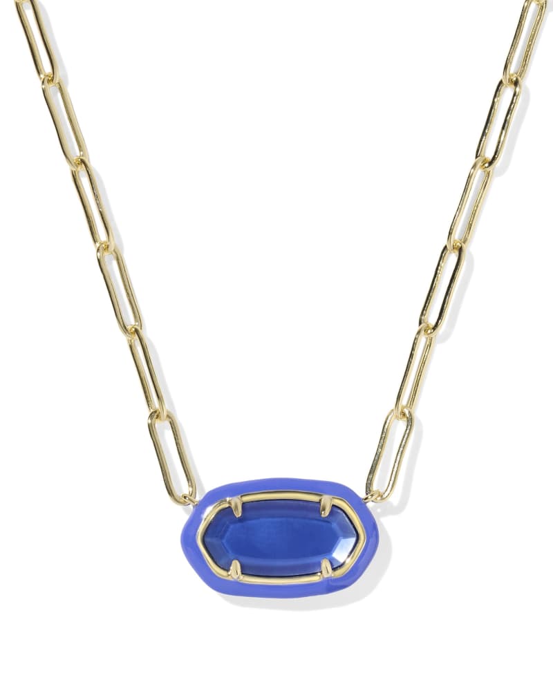 ELISA ENAMEL FRAME PAPERCLIP NECKLACE - GOLD COBALT ILLUSION