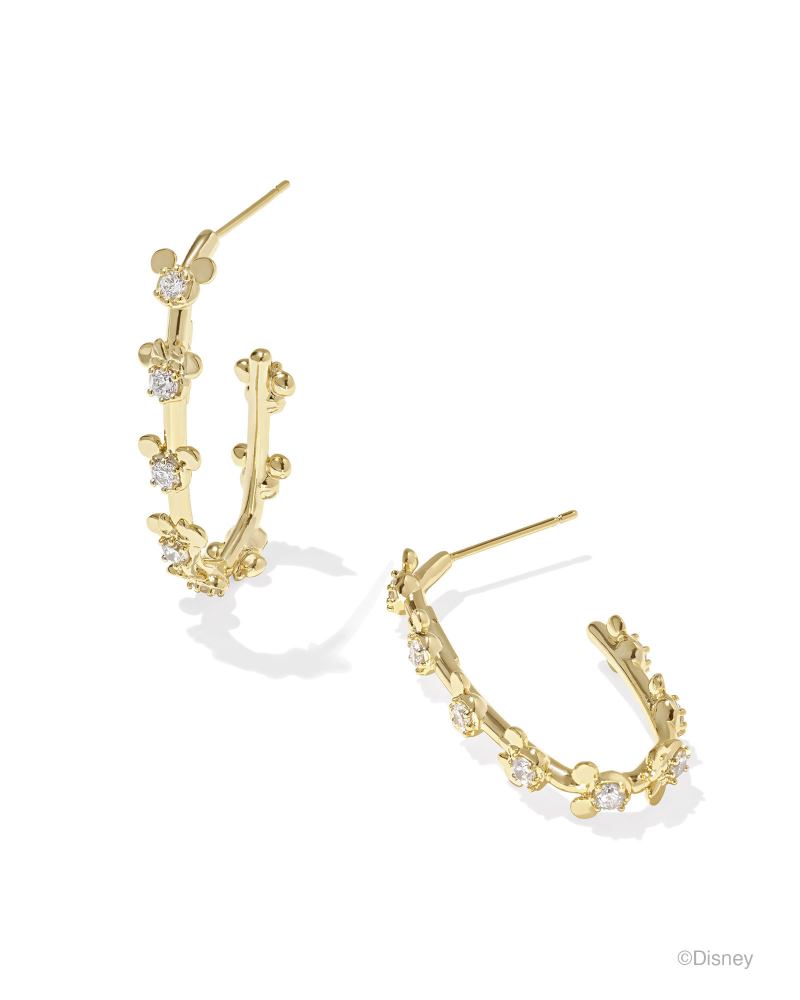 MICKEY MINNIE MOUSE HOOP EARRINGS - GOLD WHITE CRYSTAL