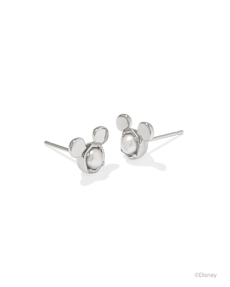 MICKEY MOUSE STUD EARRINGS - SILVER WHITE PEARL
