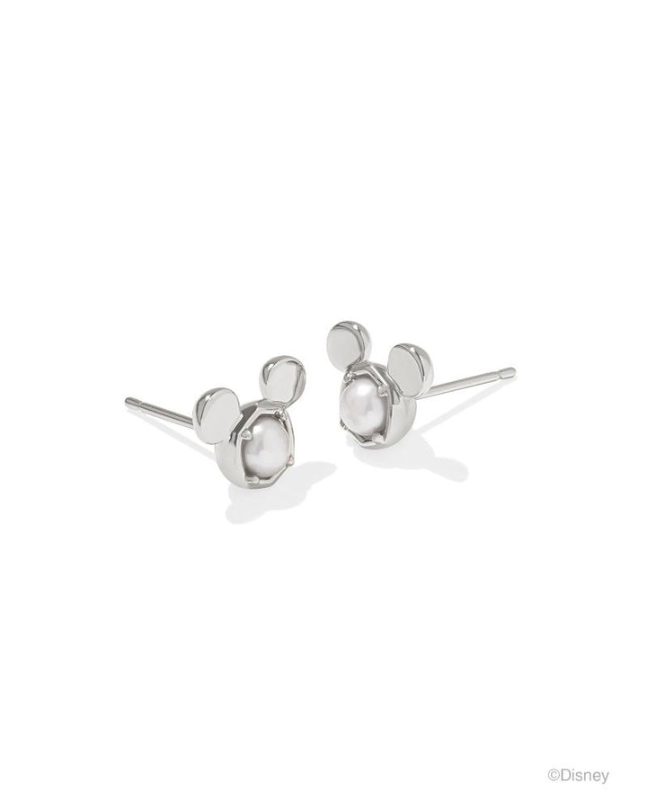 MICKEY MOUSE STUD EARRINGS - SILVER WHITE PEARL