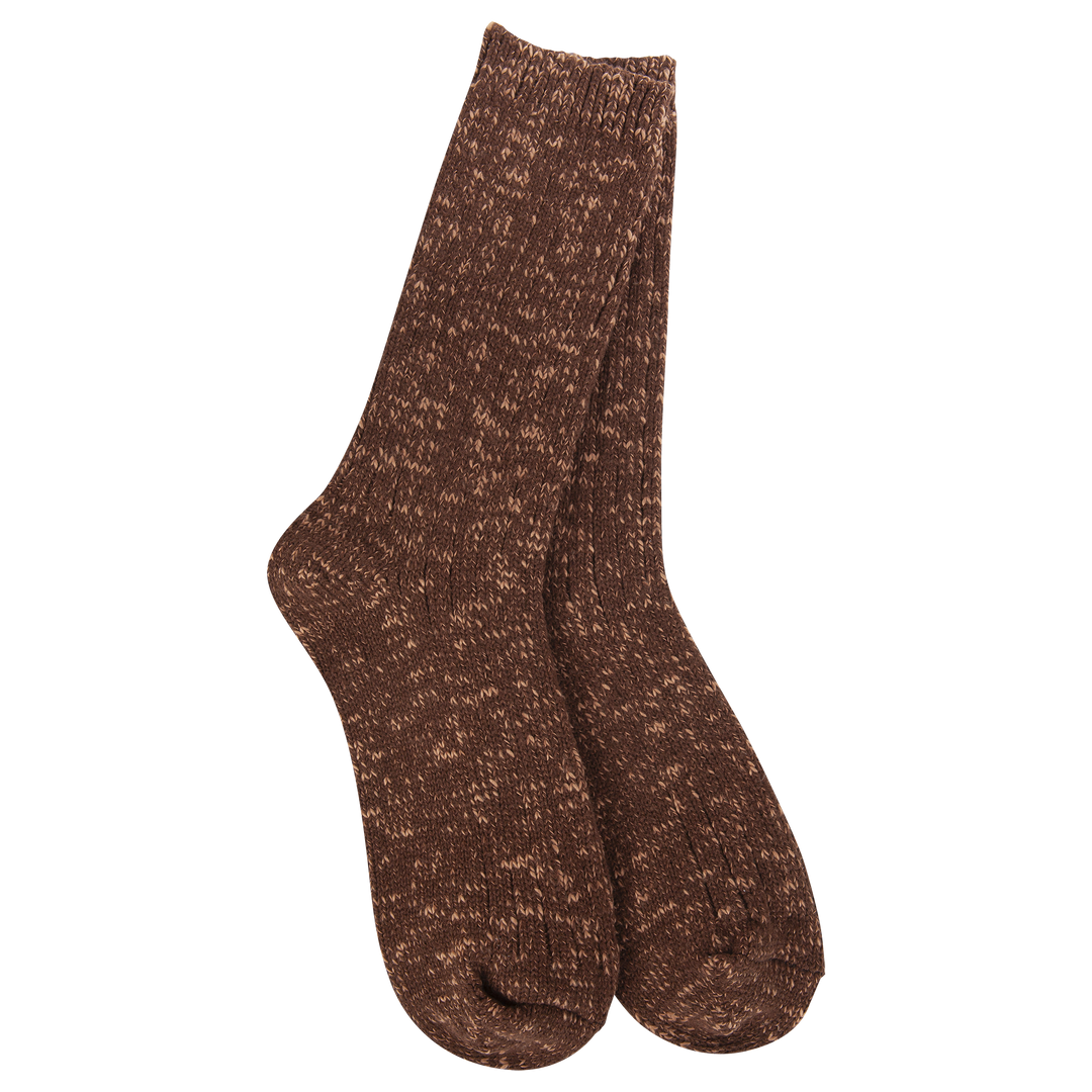 WORLD'S SOFTEST COTTON SLUB MARLED CREW SOCKS - COFFEE