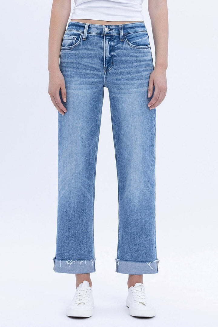 FLYING MONKEY HR SINGLE CUFF CROP STRAIGHT JEANS - DELECTABLE - 26"/28"