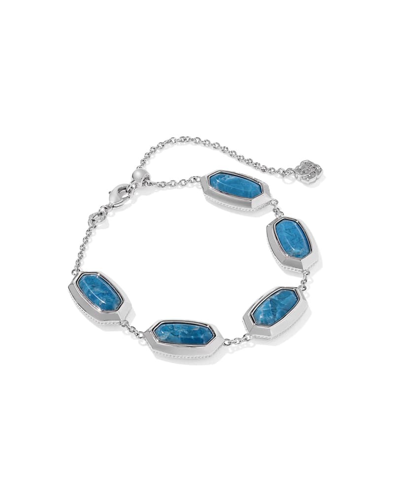 KENDRA SCOTT ELAINA BEZEL DELICATE CHAIN BRACELET - SILVER VARIEGATED INDIGO MAGNESITE