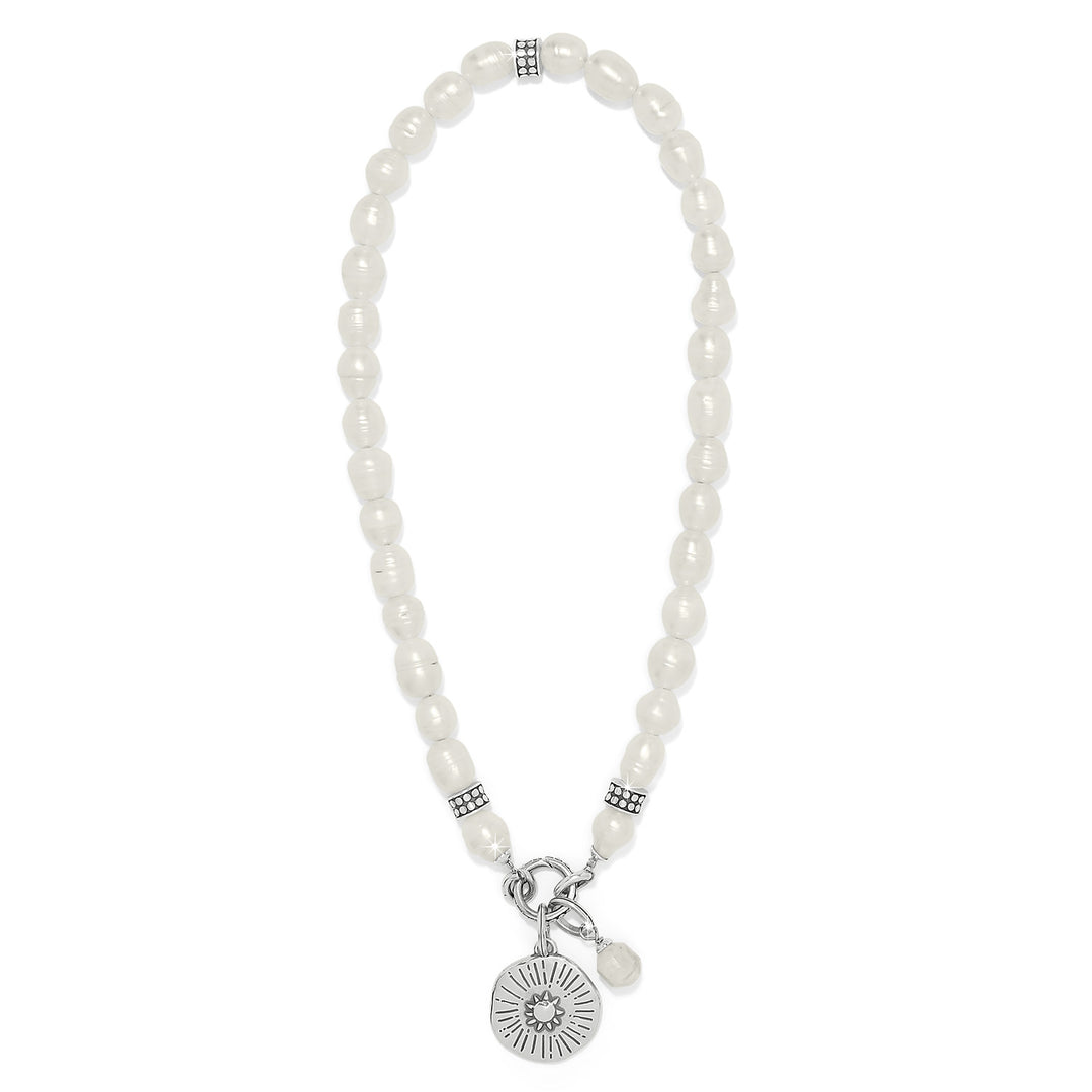 Token Charm Pearl Necklace - Silver-Pearl