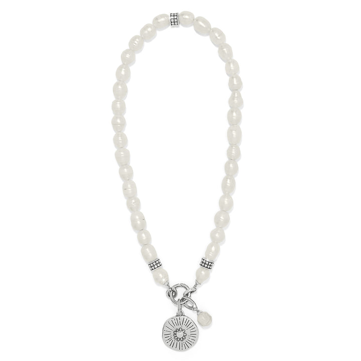 Token Charm Pearl Necklace - Silver-Pearl