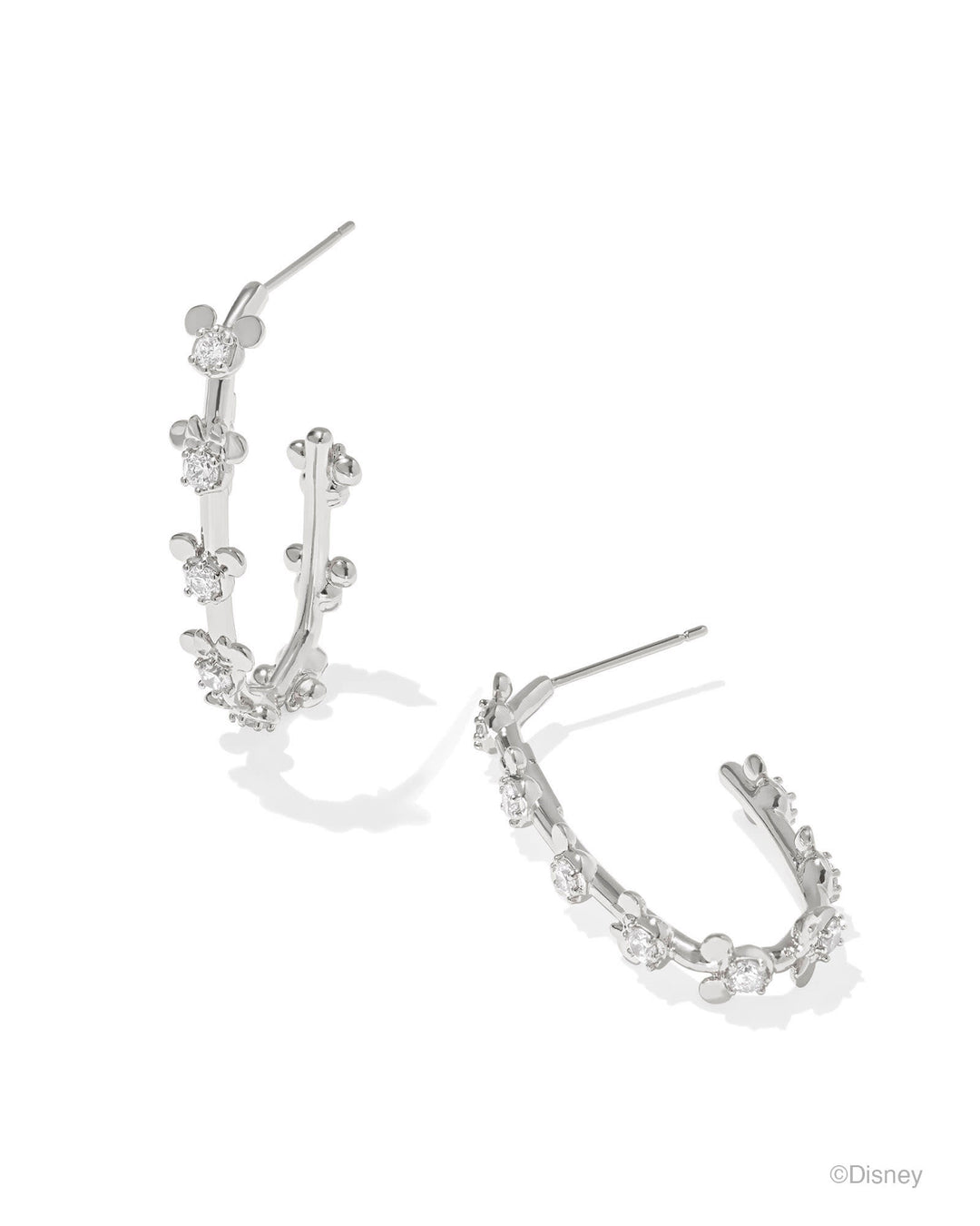 MICKEY MINNIE MOUSE HOOP EARRINGS - SILVER WHITE CRYSTAL