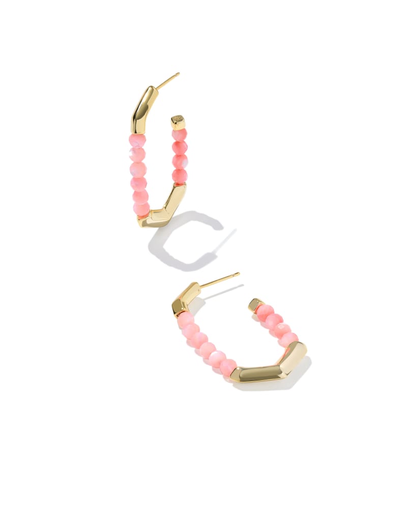 KENDRA SCOTT SYLVIA HOOP EARRINGS - GOLD PINK CHALCEDONY