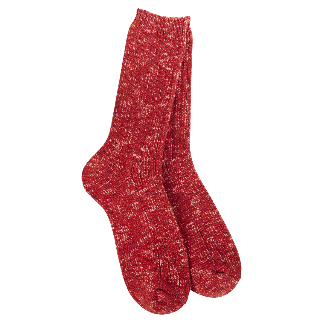 WORLD'S SOFTEST COTTON SLUB MARLED CREW SOCKS - STRAWBERRY