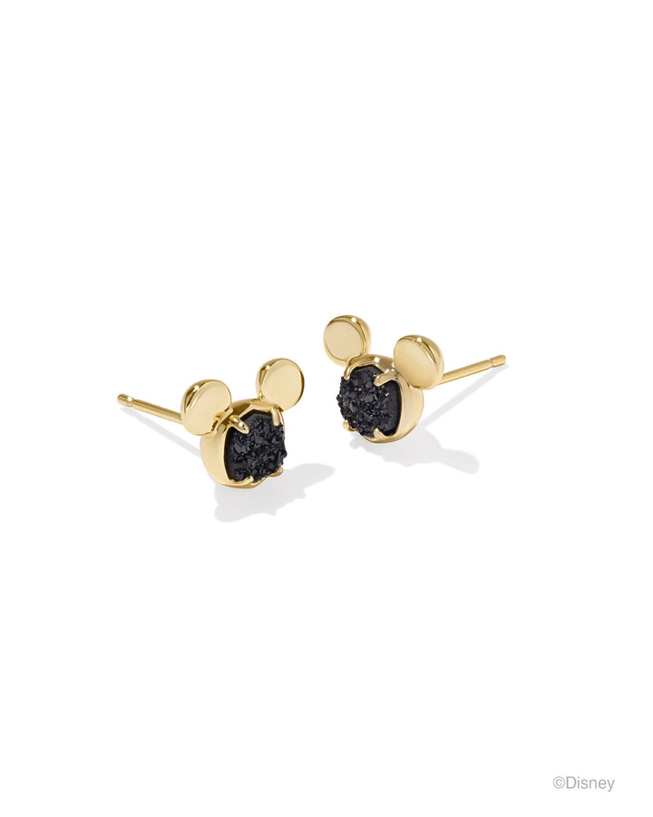 MICKEY MOUSE STUD EARRINGS - GOLD BLACK DRUSY