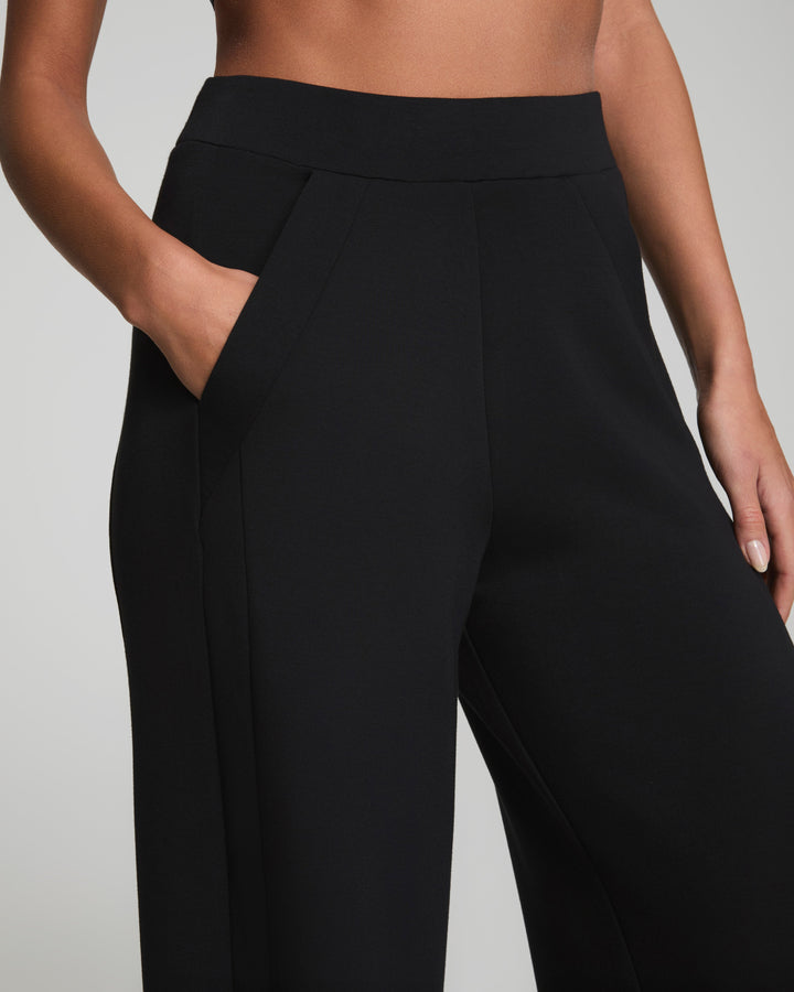 SPANX AIRESSENTIALS WIDE LEG TRACK PANTS - VERY BLACK
