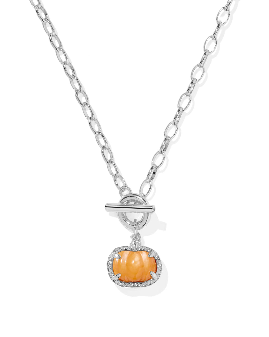 KENDRA SCOTT PUMPKIN LINK AND CHAIN NECKLACE - SILVER ORANGE MOP
