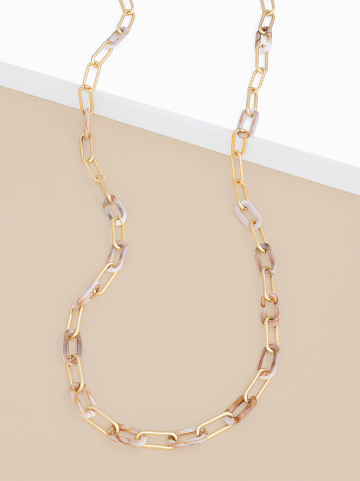 ALTERNATING MARBLED RESIN LINKS LONG NECKLACE - BEIGE