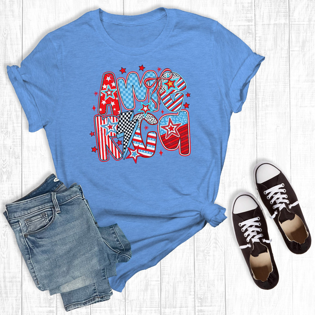 SHORT SLEEVE RETRO COQUETTE JULY 4TH AMERICA SHIRT - BLUE