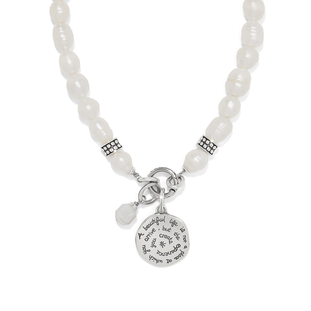 Token Charm Pearl Necklace - Silver-Pearl