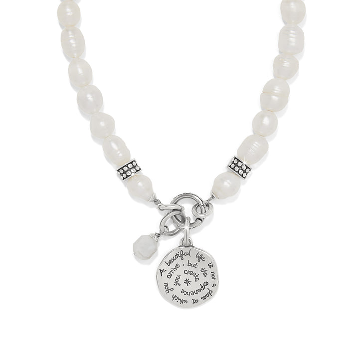 Token Charm Pearl Necklace - Silver-Pearl
