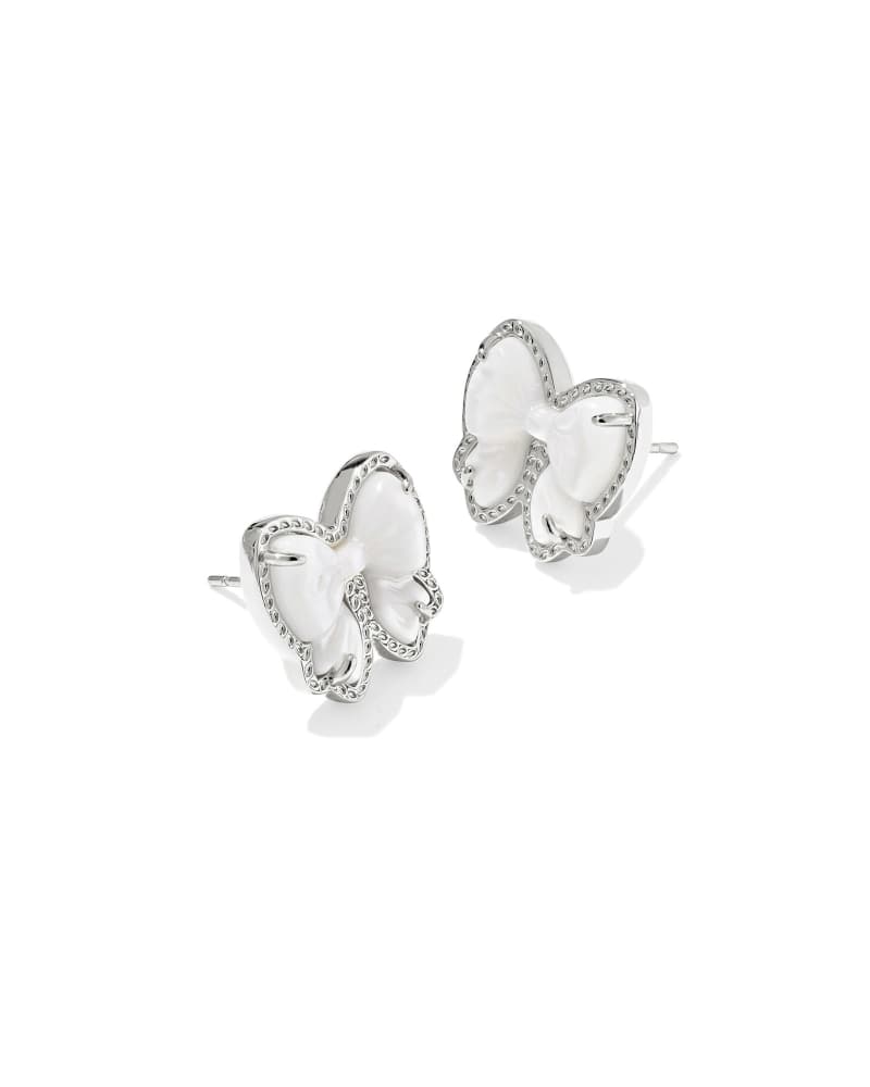 KENDRA SCOTT HALEY BOW STUD EARRINGS - SILVER IVORY MOP