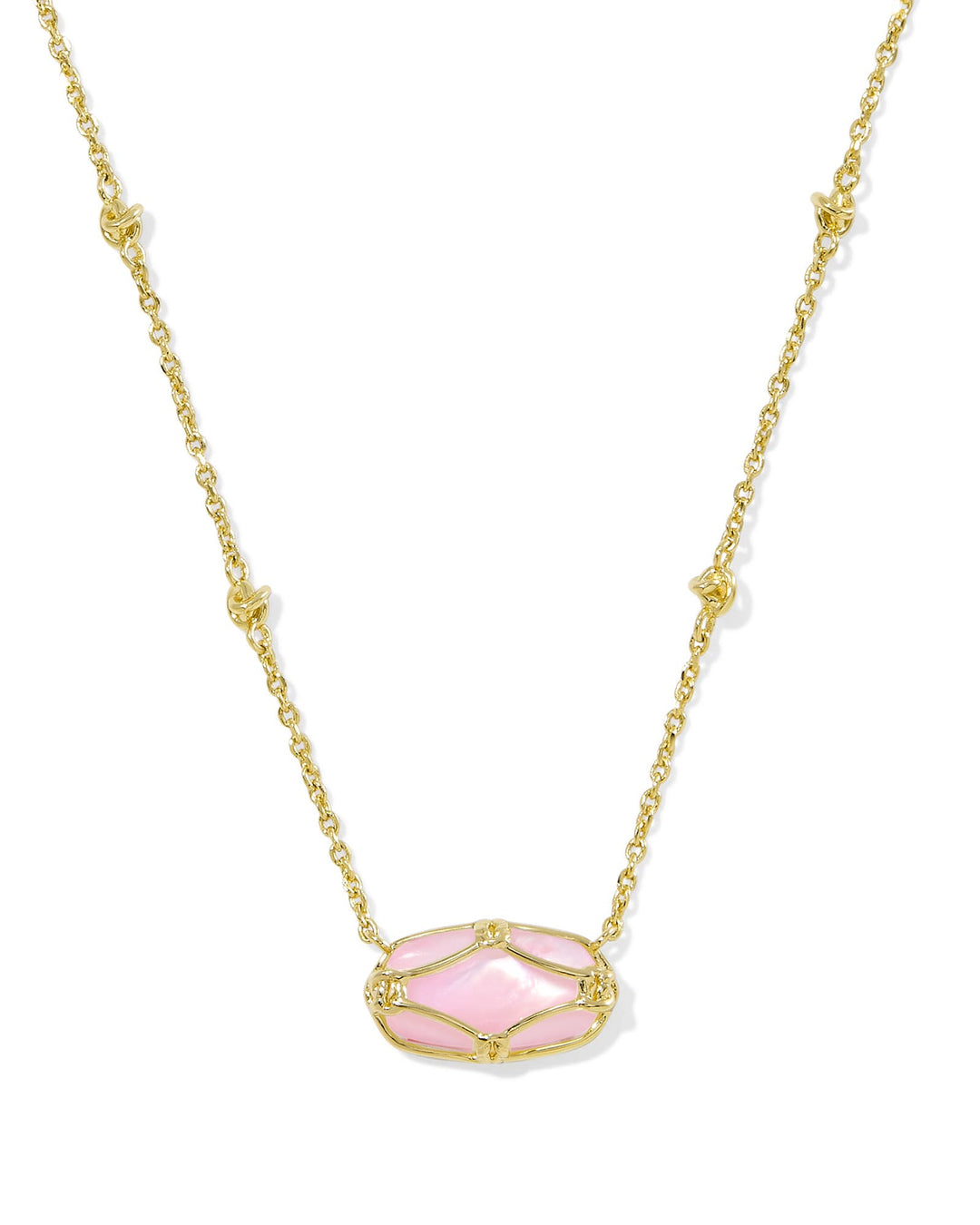 KENDRA SCOTT ELISA LATTICE FRAME SHORT PENDANT NECKLACE - GOLD BLUSH IVORY MOP