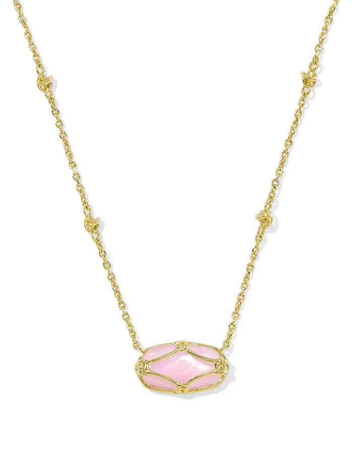 KENDRA SCOTT ELISA LATTICE FRAME SHORT PENDANT NECKLACE - GOLD BLUSH IVORY MOP