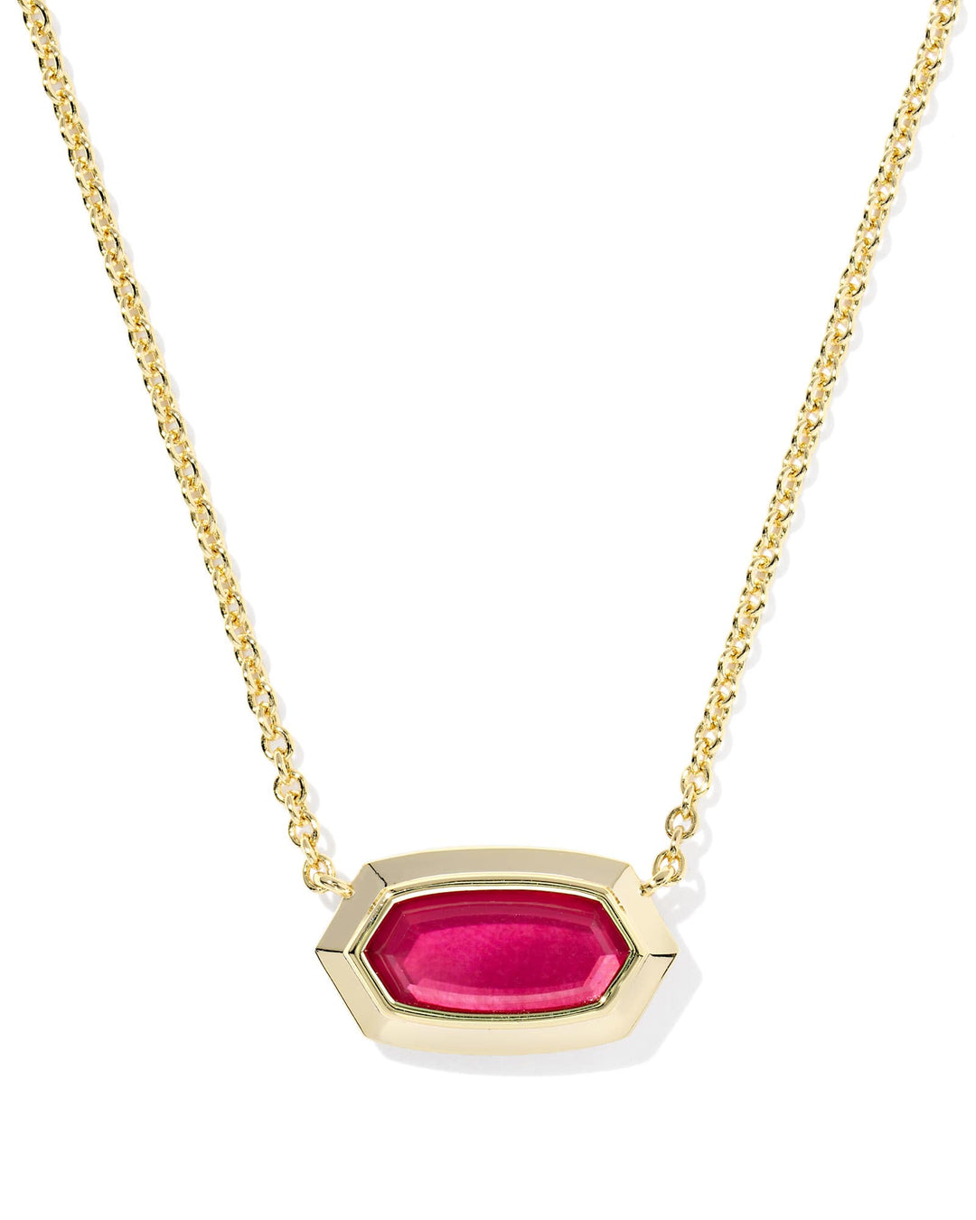 KENDRA SCOTT ELISA BEZEL SHORT PENDANT NECKLACE - GOLD CARMINE RED ILLUSION