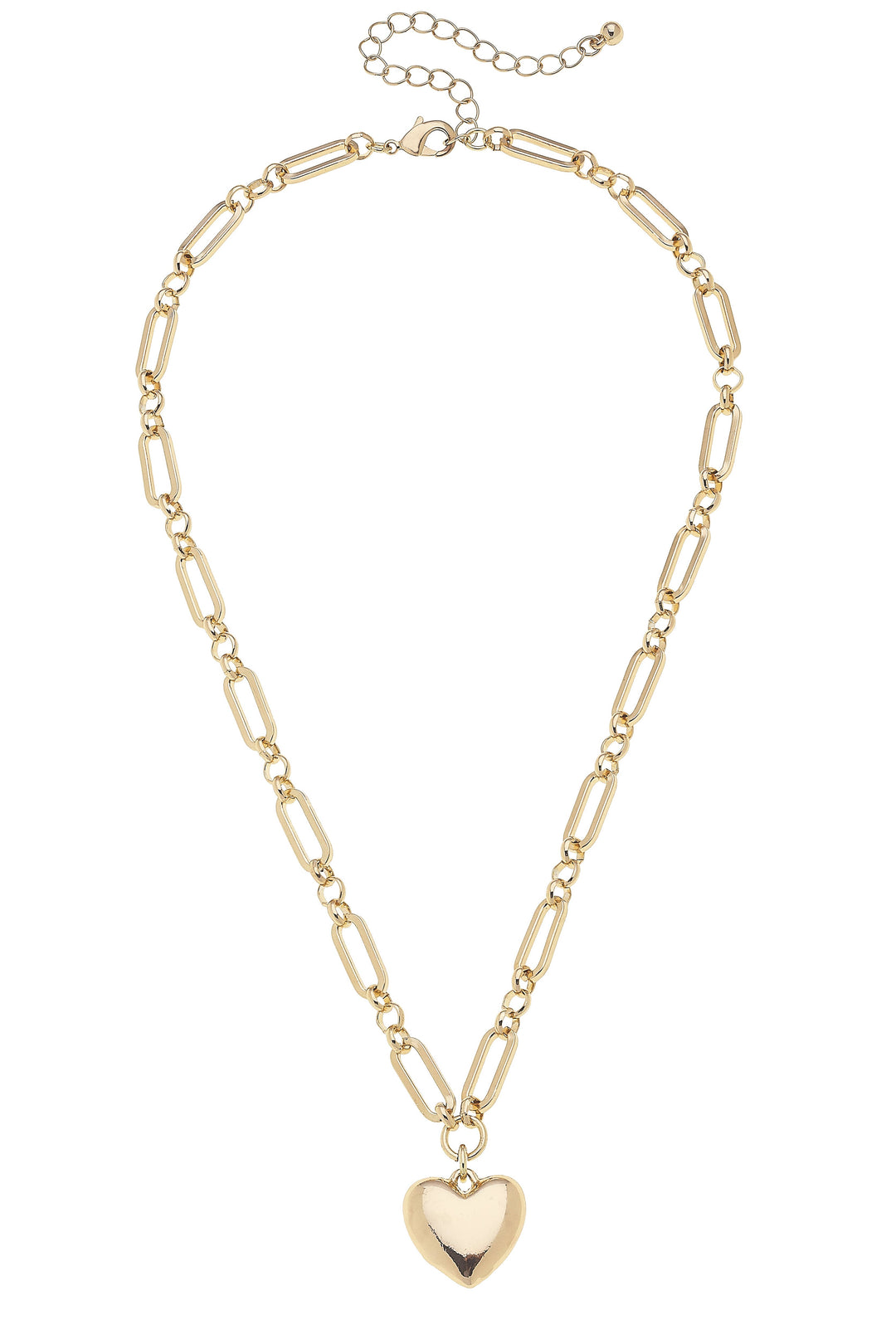 Hannah Puffed Heart Linked Necklace in Shiny Gold