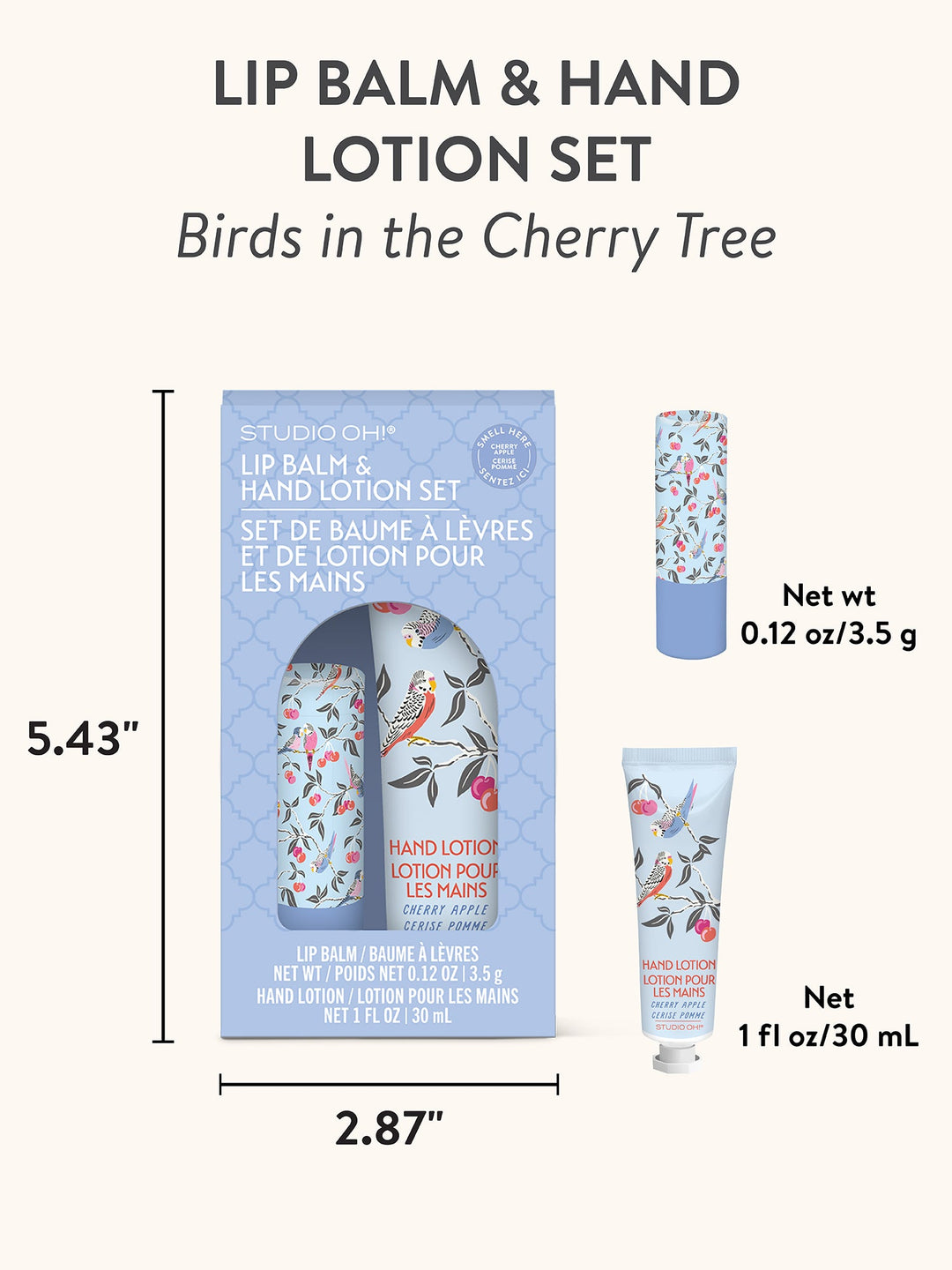 LIP BALM & HAND LOTION SET - BIRDS IN THE CHERRY TREE