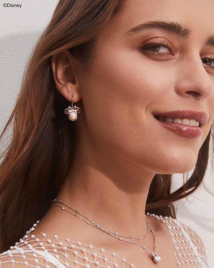 MINNIE MOUSE DROP EARRINGS - SILVER WHITE PEARL