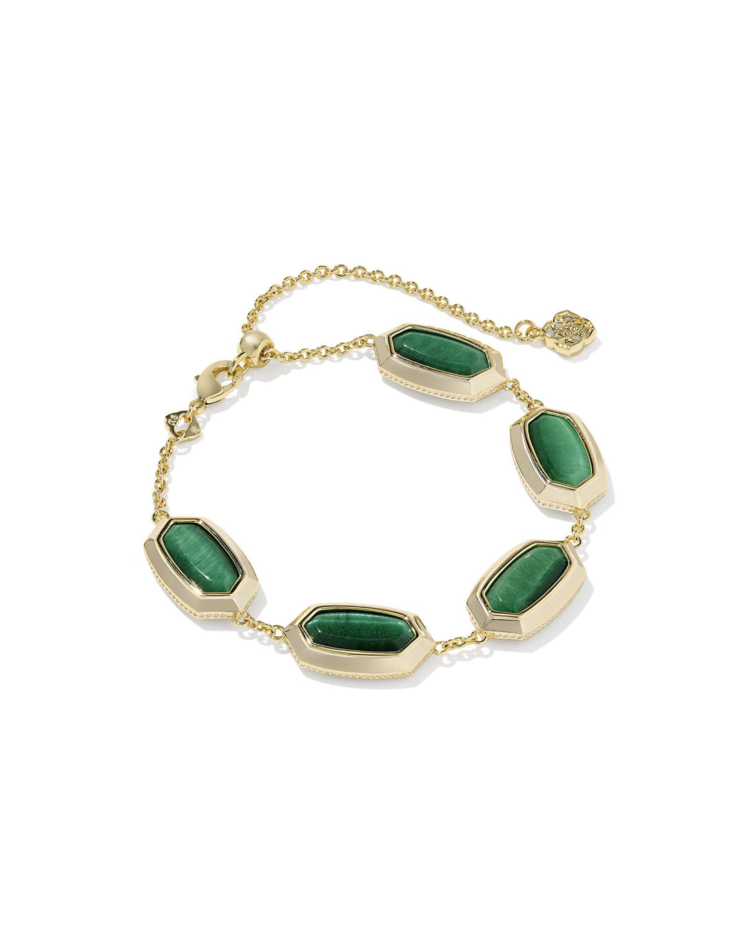 KENDRA SCOTT ELAINA BEZEL DELICATE CHAIN BRACELET - GOLD GREEN TIGERS EYE