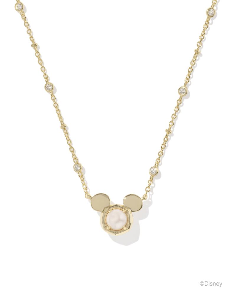 MICKEY MOUSE PENDANT NECKLACE - GOLD WHITE PEARL