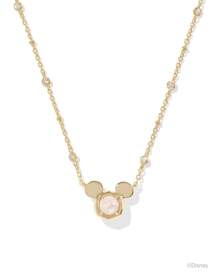 MICKEY MOUSE PENDANT NECKLACE - GOLD WHITE PEARL