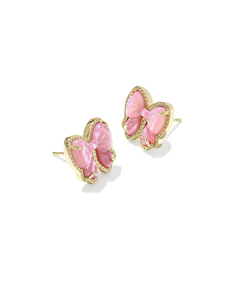 KENDRA SCOTT HALEY BOW STUD EARRINGS - GOLD BLUSH IVORY MOP