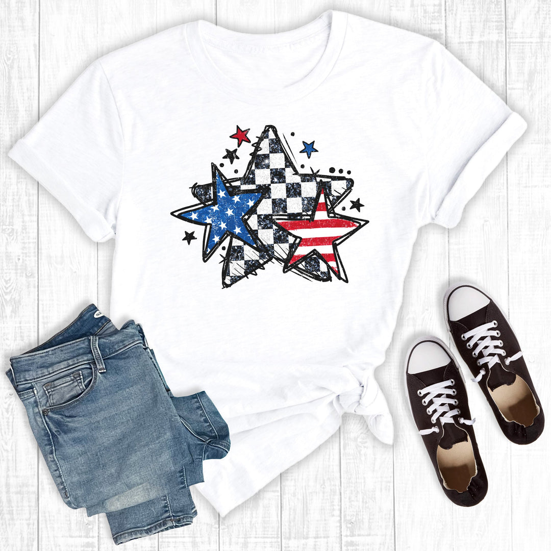 SHORT SLEEVE JULY 4TH STARS SHIRT - WHITE