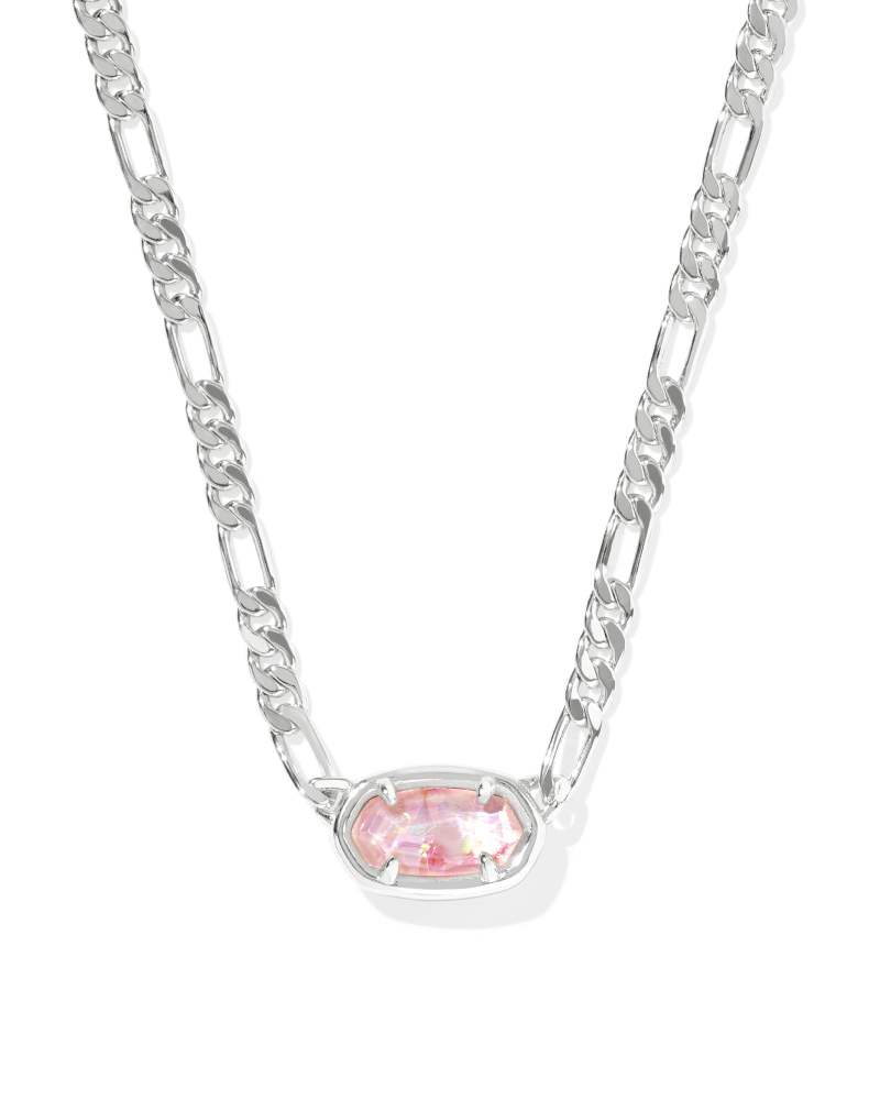 KENDRA SCOTT ELISA FIGARO CHAIN SHORT PENDANT NECKLACE - SILVER PINK IRIDESCENT MOP