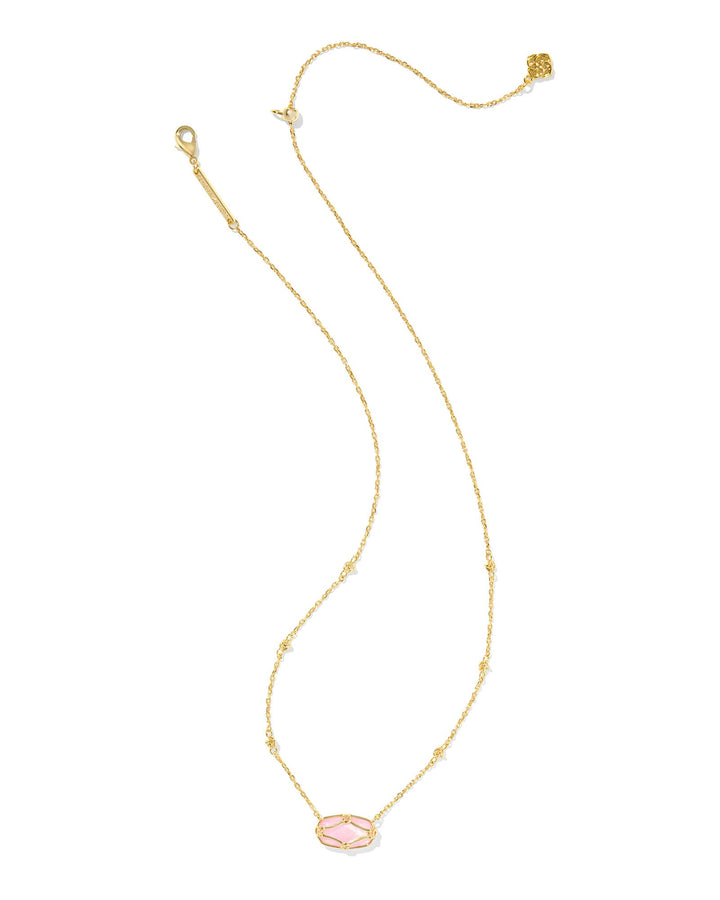 KENDRA SCOTT ELISA LATTICE FRAME SHORT PENDANT NECKLACE - GOLD BLUSH IVORY MOP