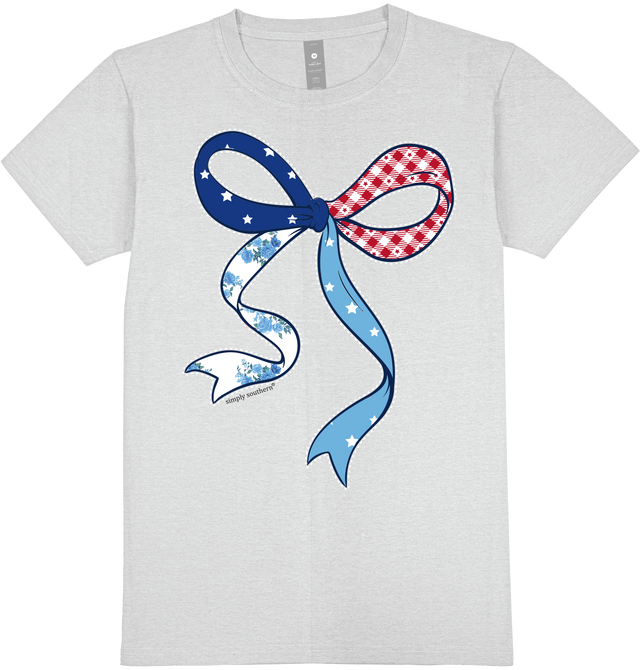 SIMPLY SOUTHERN 'PATCH BOW' TEE - WHITE WATER GREY