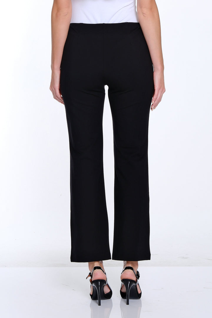 ELASTIC NO WAIST PINTUCK FLARE ANKLE PANTS - BLACK