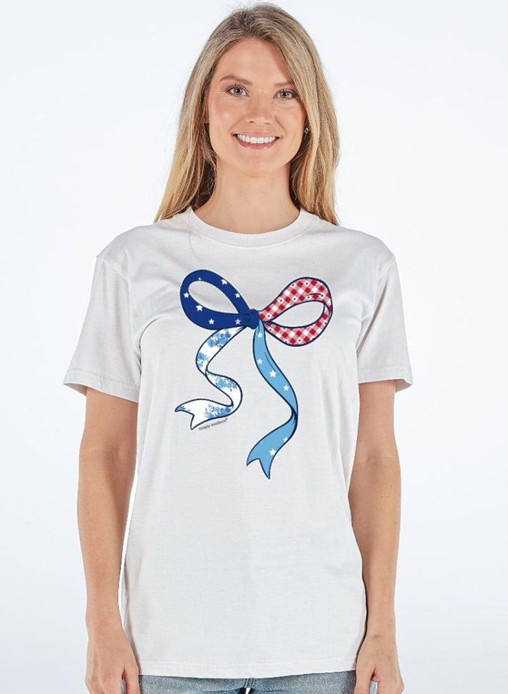 SIMPLY SOUTHERN 'PATCH BOW' TEE - WHITE WATER GREY