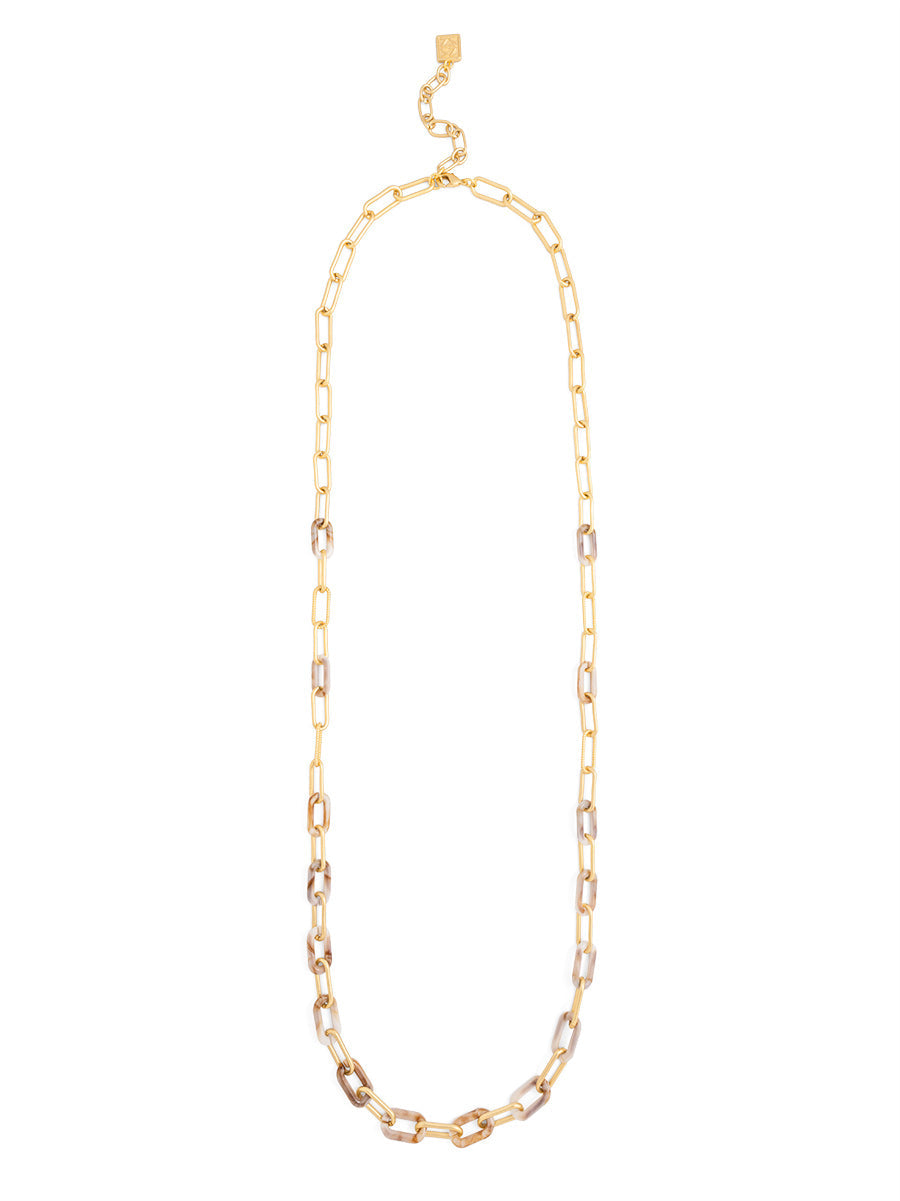 ALTERNATING MARBLED RESIN LINKS LONG NECKLACE - BEIGE